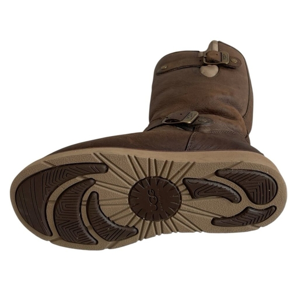 UGG Australia Sutter Brown Leather Sheepskin Mid Calf Buckle Boots Women’s 6 - Picture 4 of 8